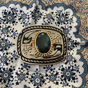 Labradorite Gold Metal Belt Buckle